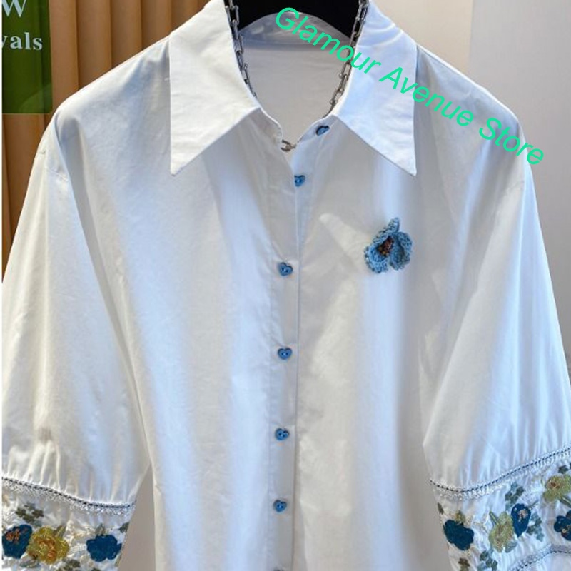 프랑스 고급 브랜드의 화이트 자수 셔츠, 여성용, 여름 - Good Floral & Wedding Decor Supply Photos 리뷰 및 가격