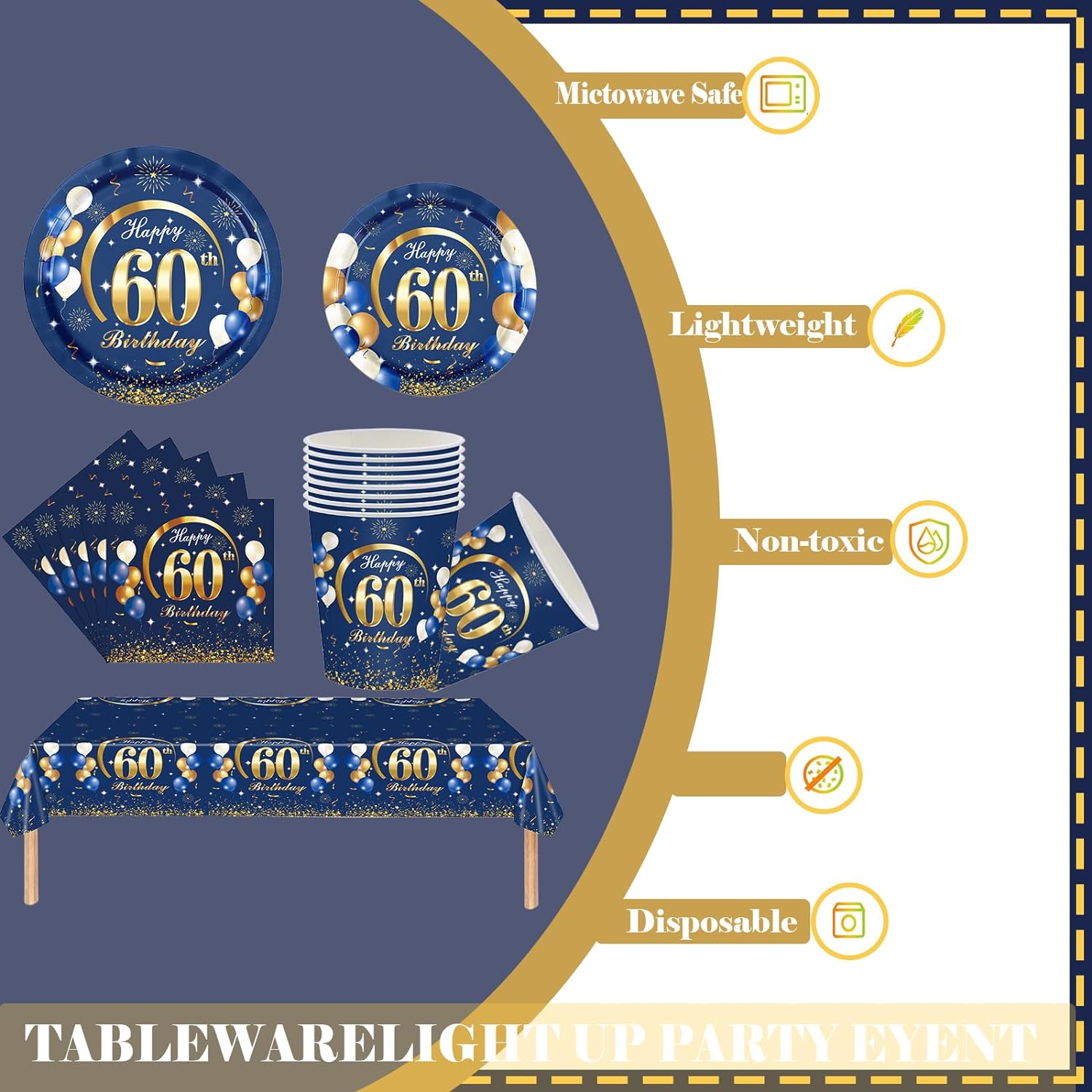 네이비 골드 60 번째 생일 장식, 해피 60 번째 생 - Table Number Gold 리뷰 및 가격